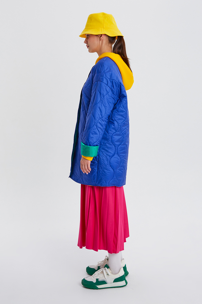 Oversize Zippered Quilted Coat with Folded Sleeves