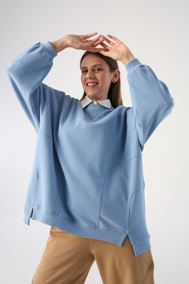 Oversize Contrast Stitch Detail Sweatshirt