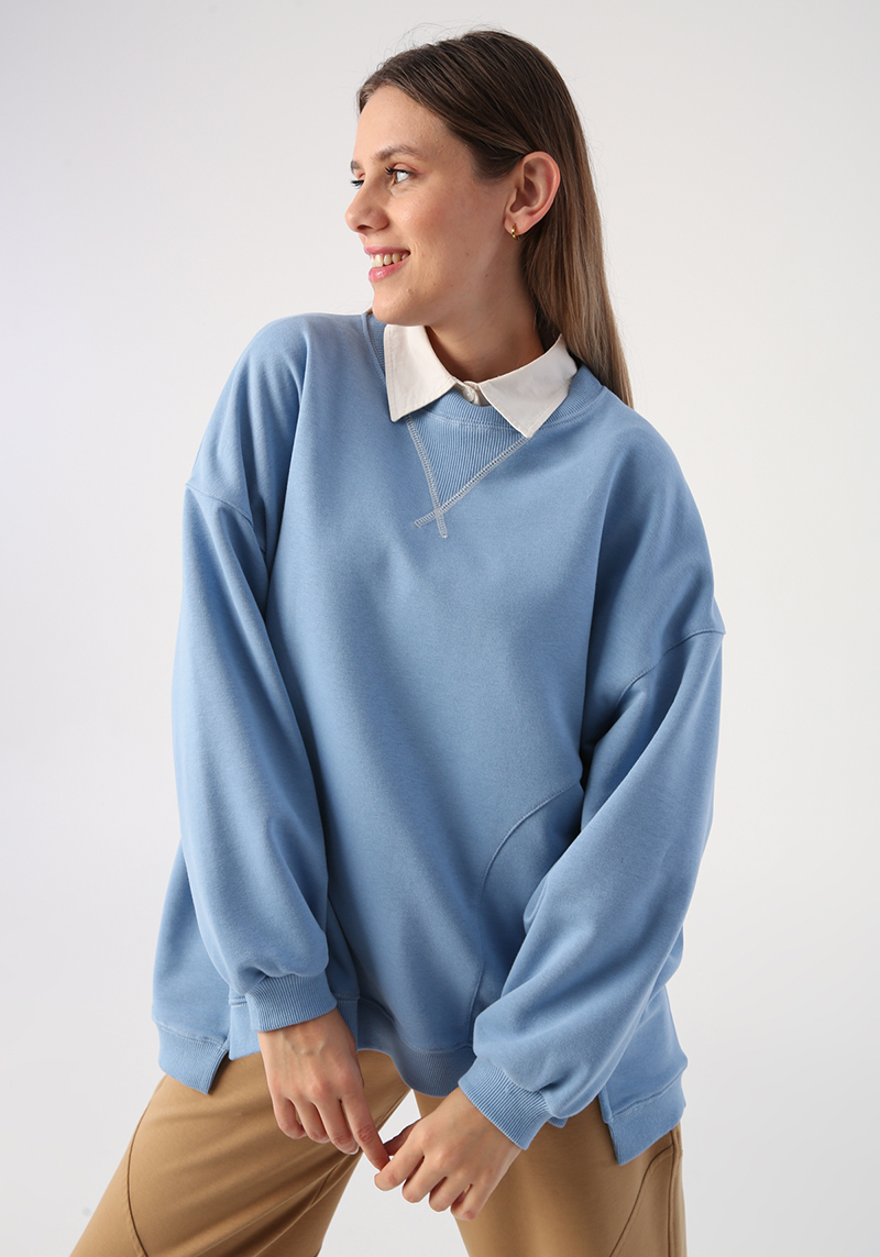 Oversize Kontrast Dikiş Detaylı Sweatshirt