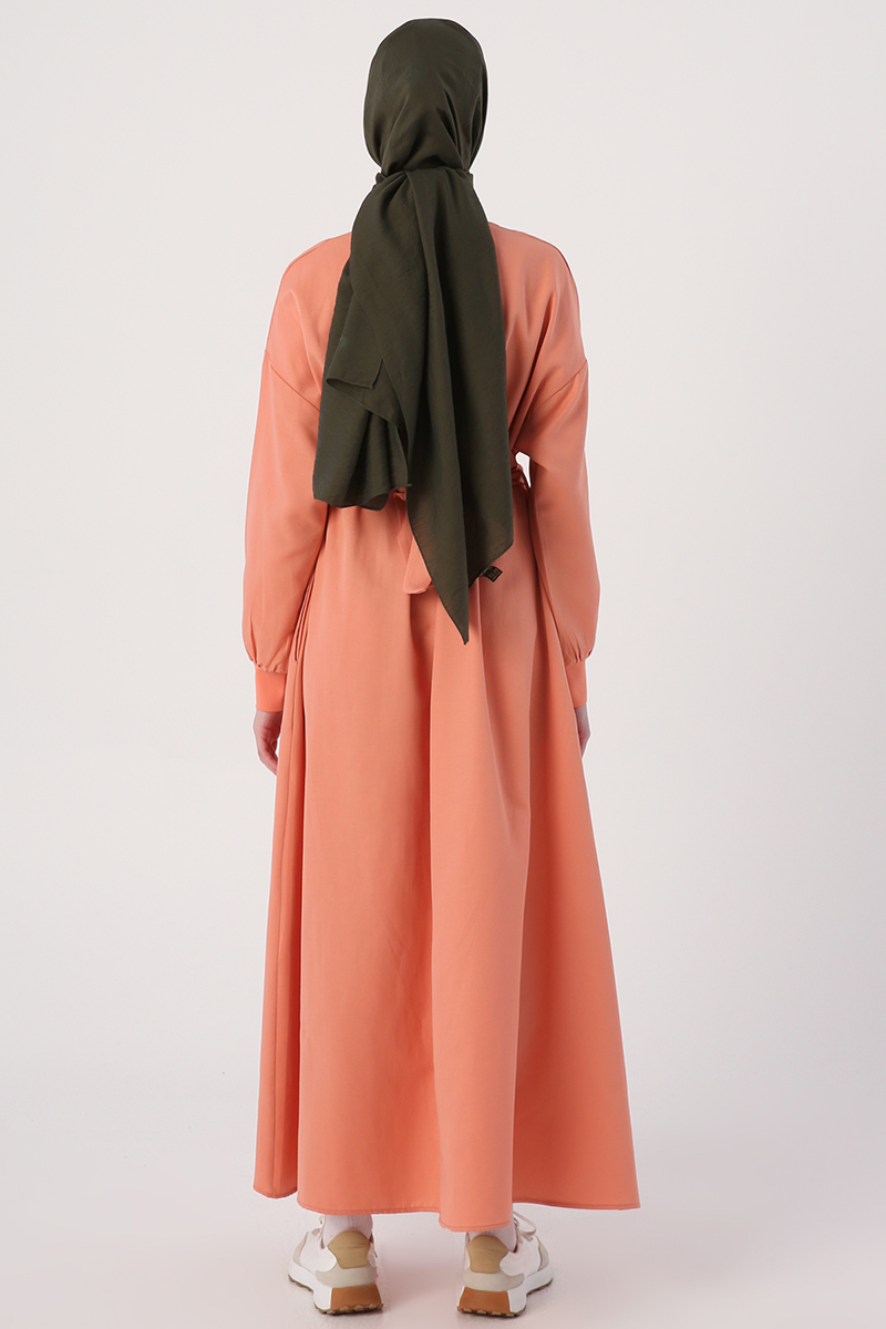 Collar And Sleeve Ribbed Knit Oversize Belted Dress