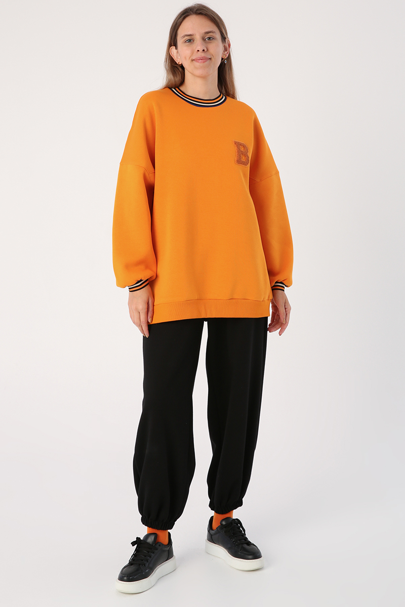 Oversize Renkli Çizgili Ribanalı Şardonlu Sweatshirt