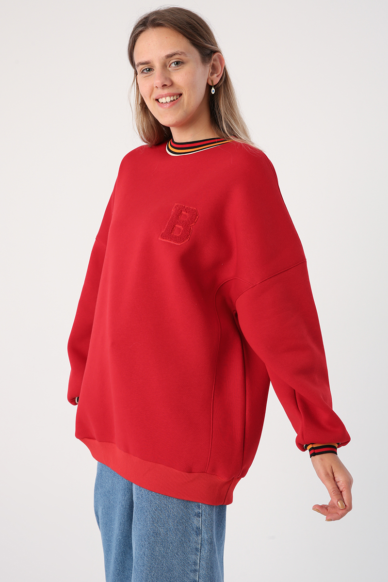Oversize Renkli Çizgili Ribanalı Şardonlu Sweatshirt