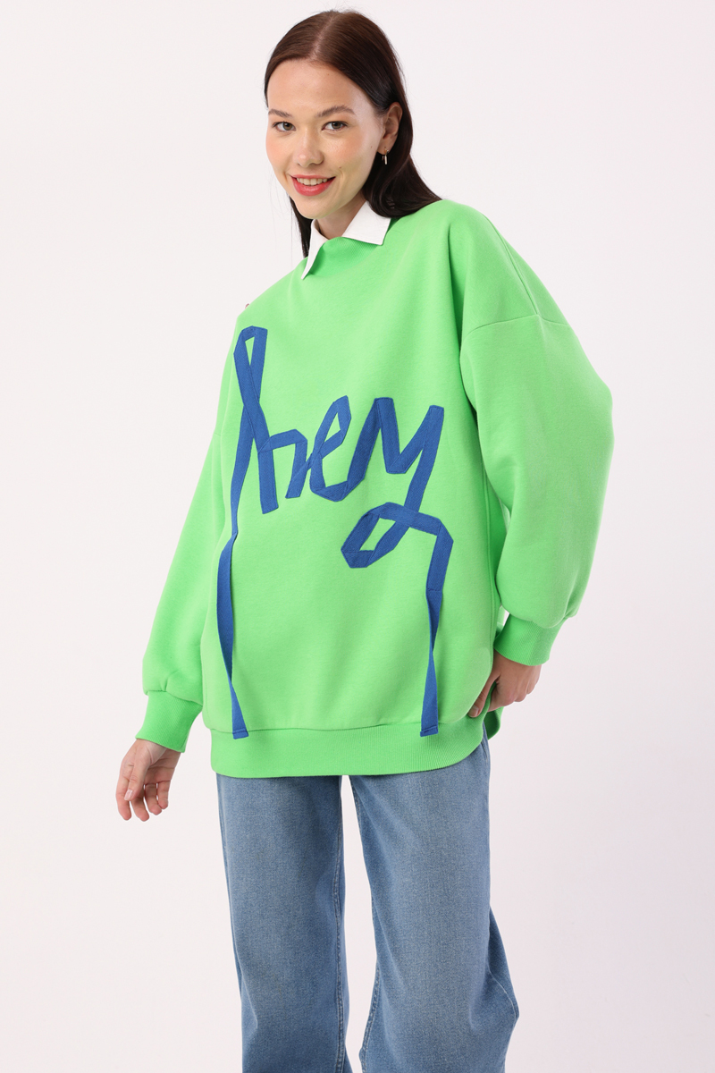 Oversize Şardonlu Şerit Detaylı Sweatshirt