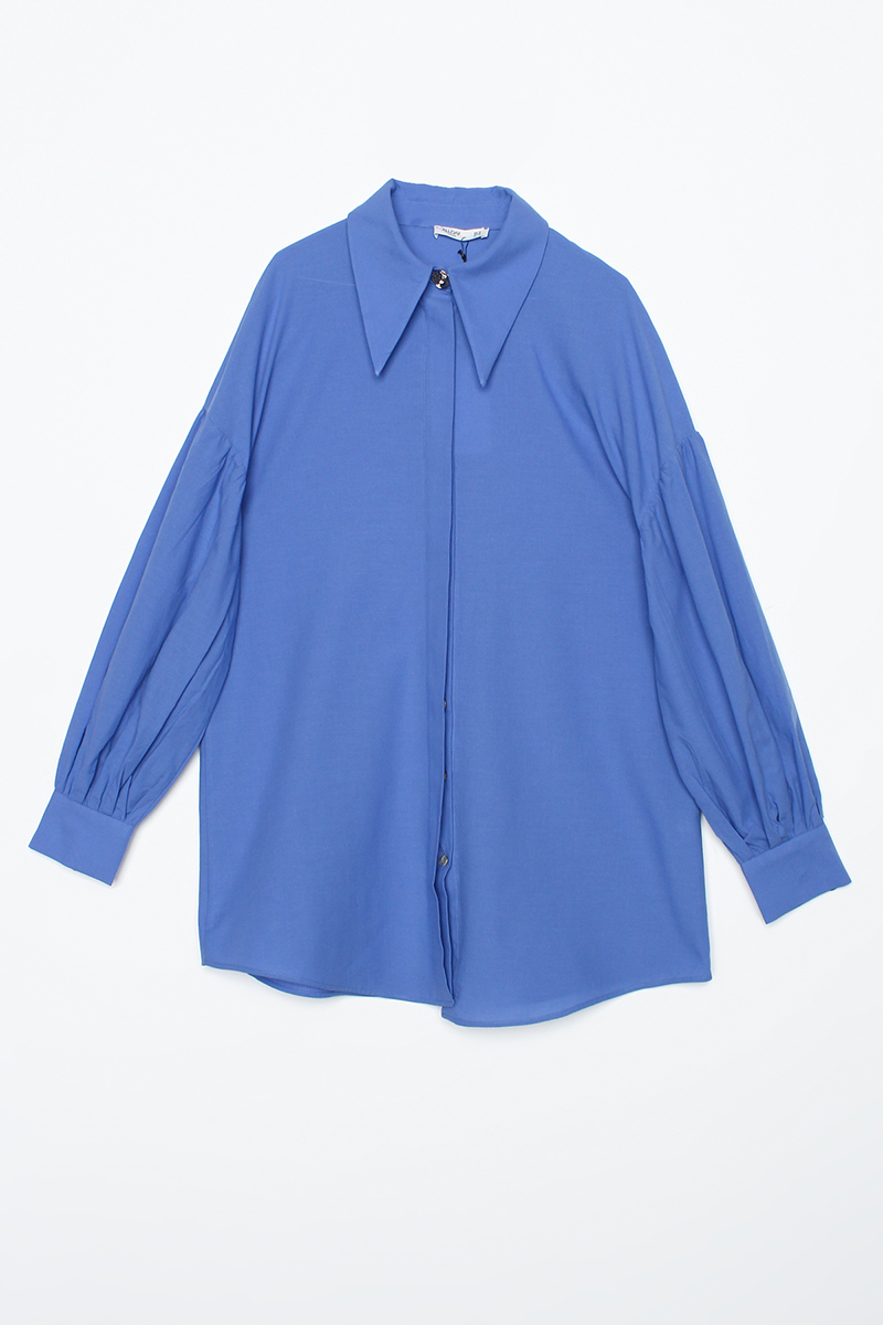 Oversize Pointed Collar Cotton Shirt Tunic