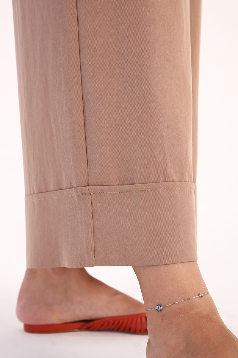 Hem Detailed Wide Leg Tencel Pants
