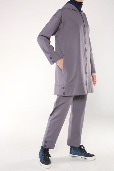 Hooded Zipper Front Blouse and Pants Set