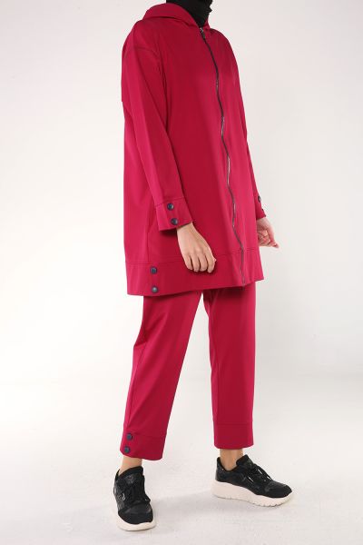 Hooded Zipper Front Blouse and Pants Set