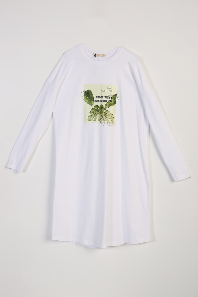 Palmiye Baskılı Uzun Kollu T-Shirt Tunik