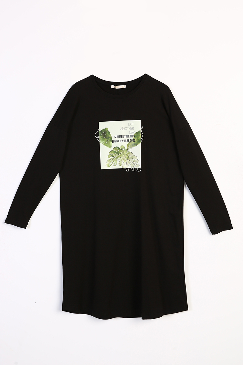 Palmiye Baskılı Uzun Kollu T-Shirt Tunik