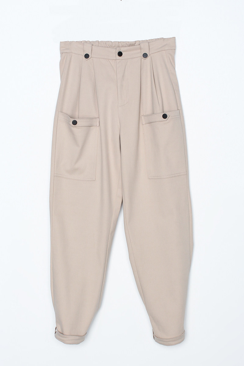 Cotton Epaulette Detailed Cargo Pants with Snaps