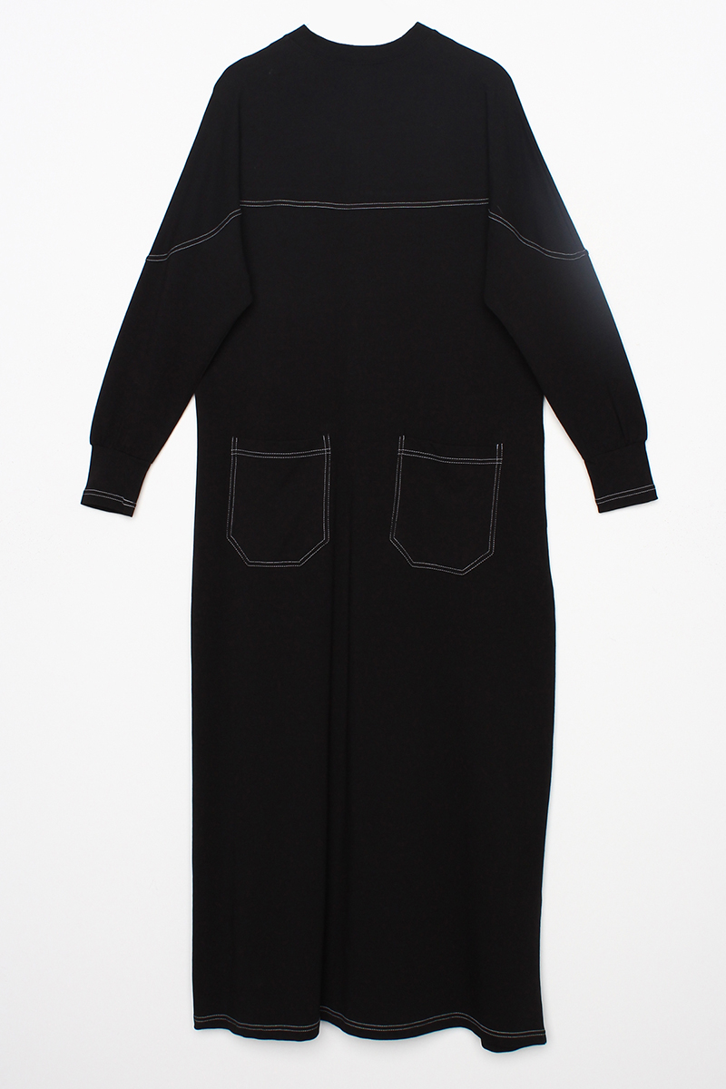 Cotton Back Pocket Judge Collar Zippered Knitted Abaya