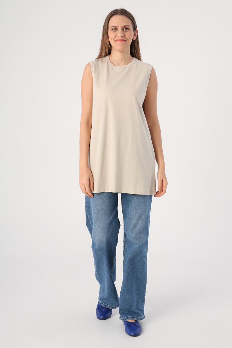 Cotton Basic Sleeveless T-Shirt Tunic