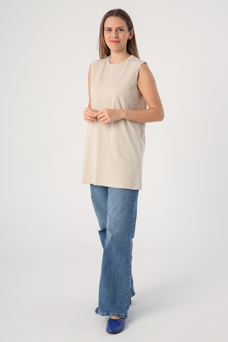 Pamuklu Basic Kolsuz T-Shirt Tunik