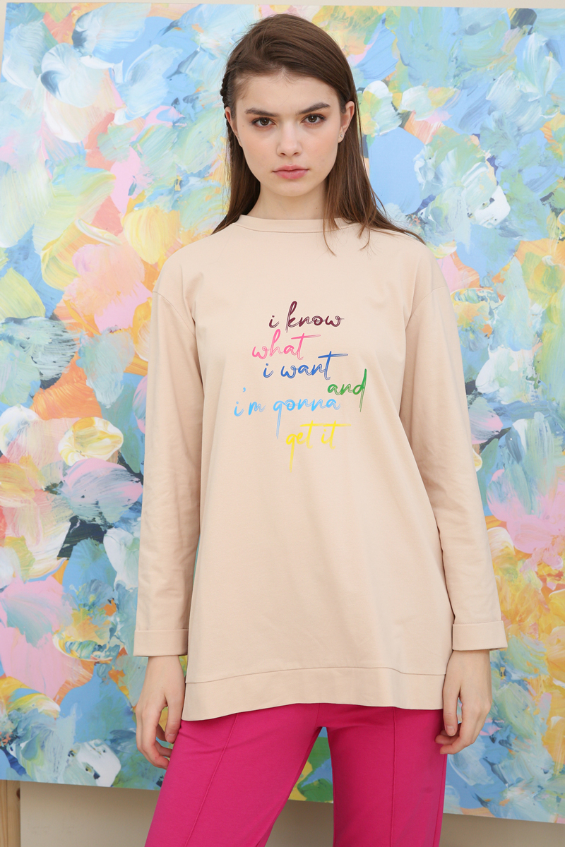 Cotton Printed Stand Up Long Sleeve T-shirt