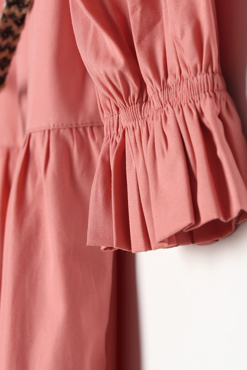 100% Cotton Baby Collar Ruffled Self Belted Dress