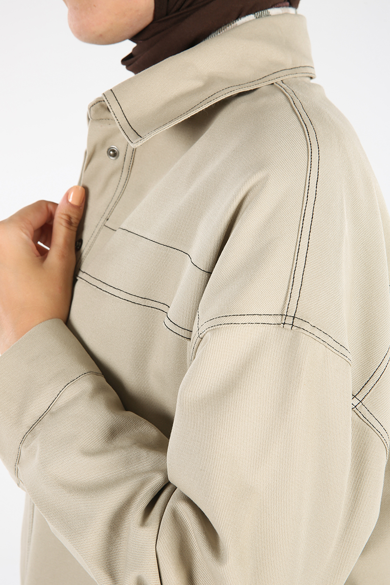 100% Cotton Pockets Detailed Long Jacket