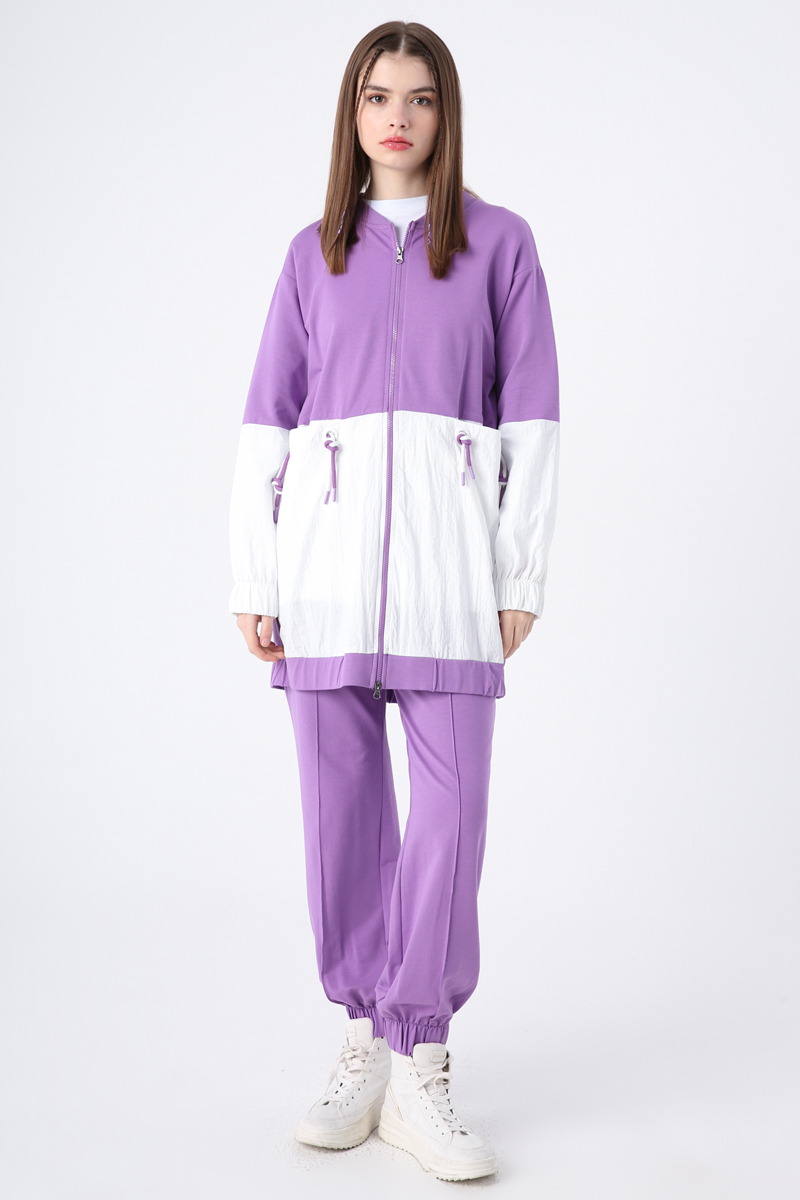 Cotton Double Colored Woven Garnish Cord Detailed Tracksuit Set