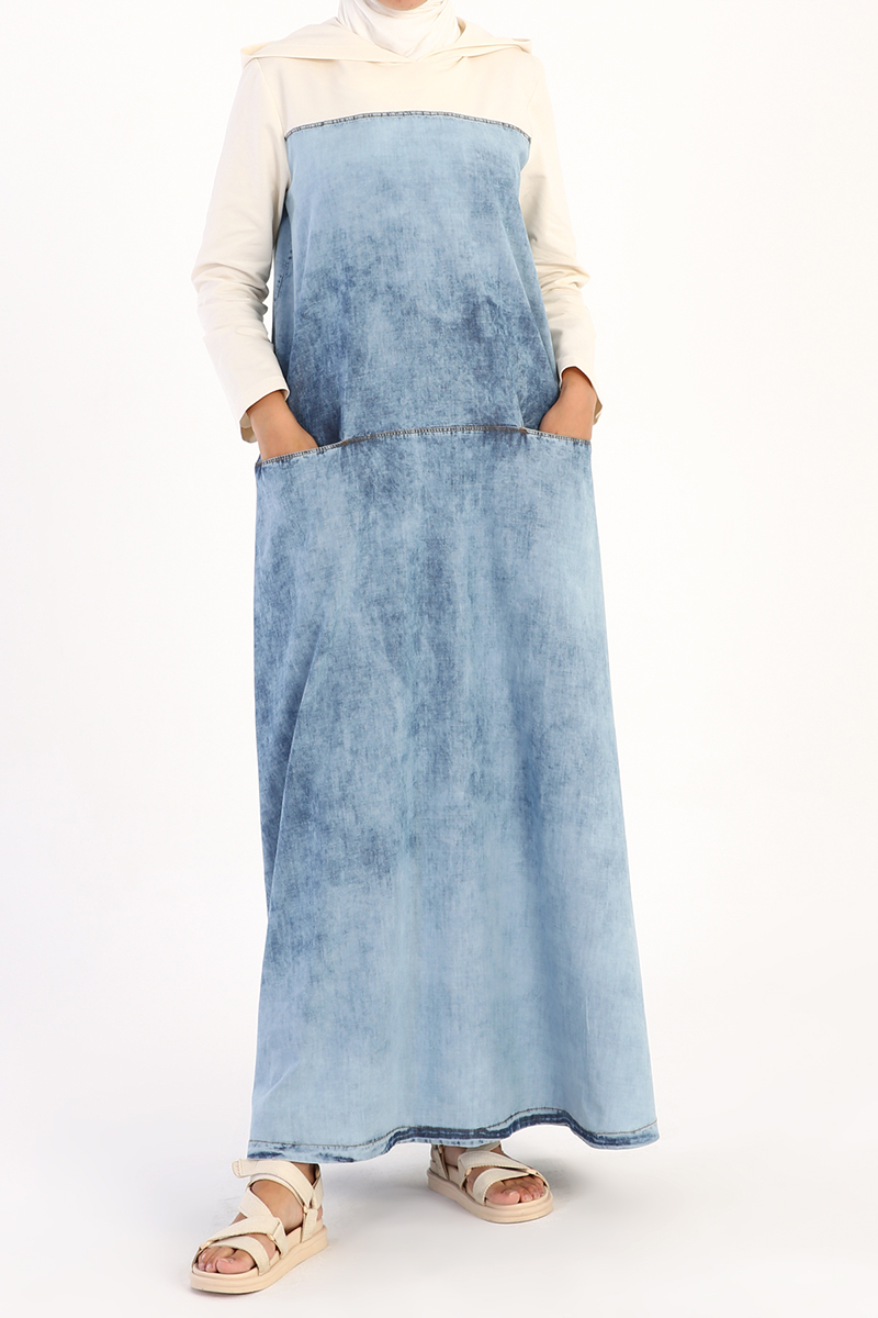 Hooded Cotton Long Jean Dress