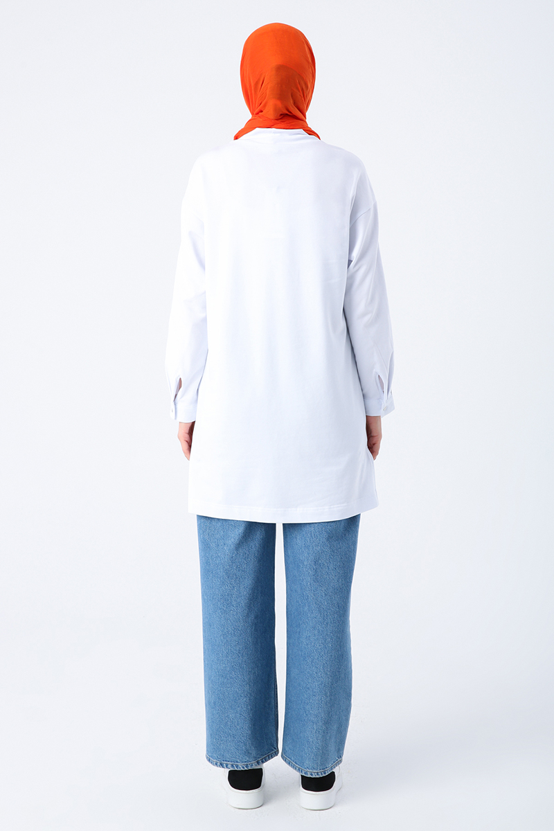 Cotton Stand-Up Collar Tunic with Sim Stitching and Slits