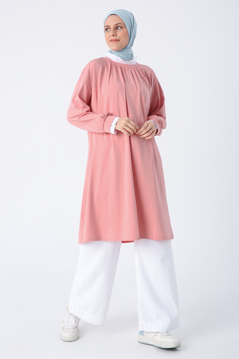 Cotton Woven Garnish Ruffle Detailed Collar Combed Combed Tunic