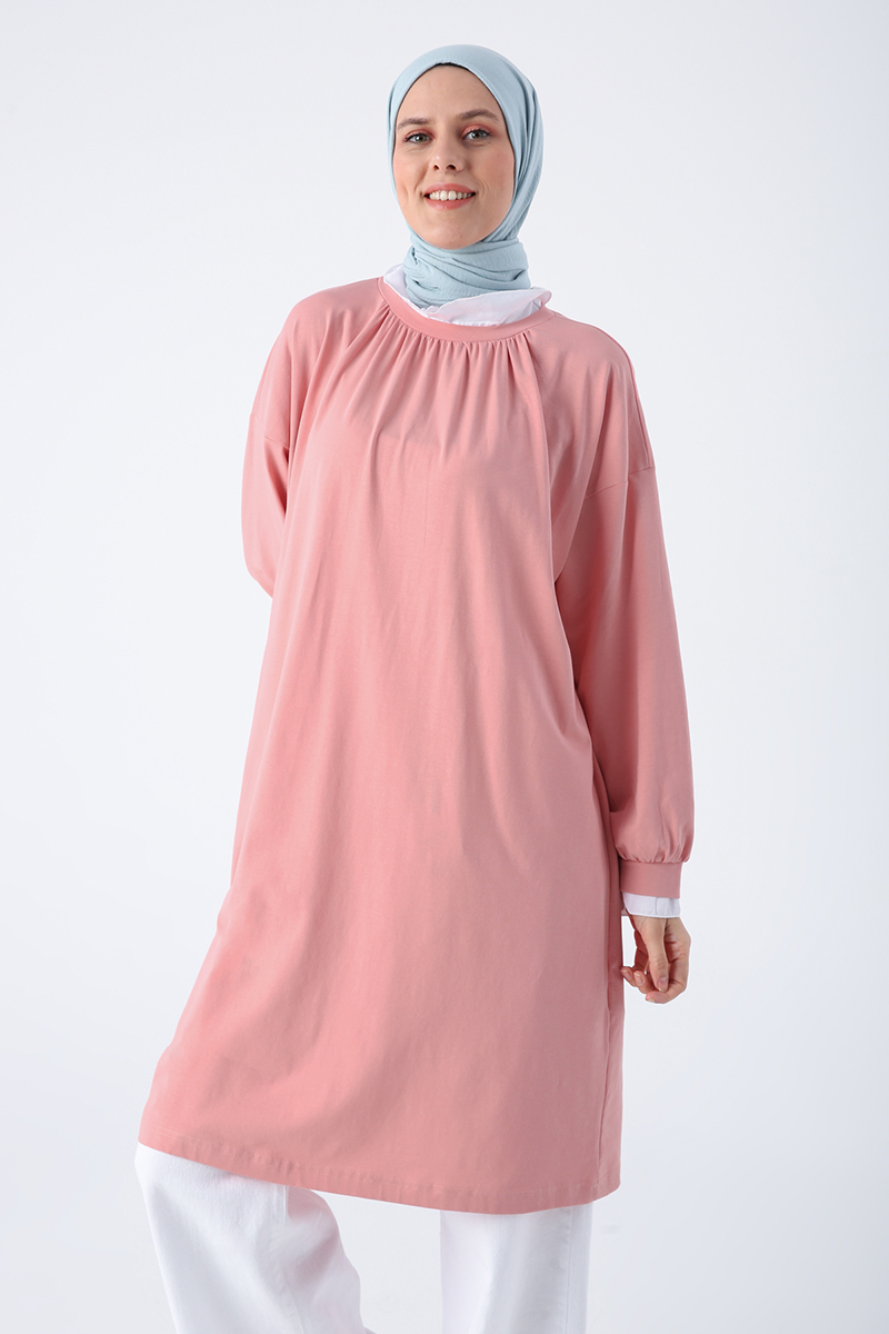 Cotton Woven Garnish Ruffle Detailed Collar Combed Combed Tunic