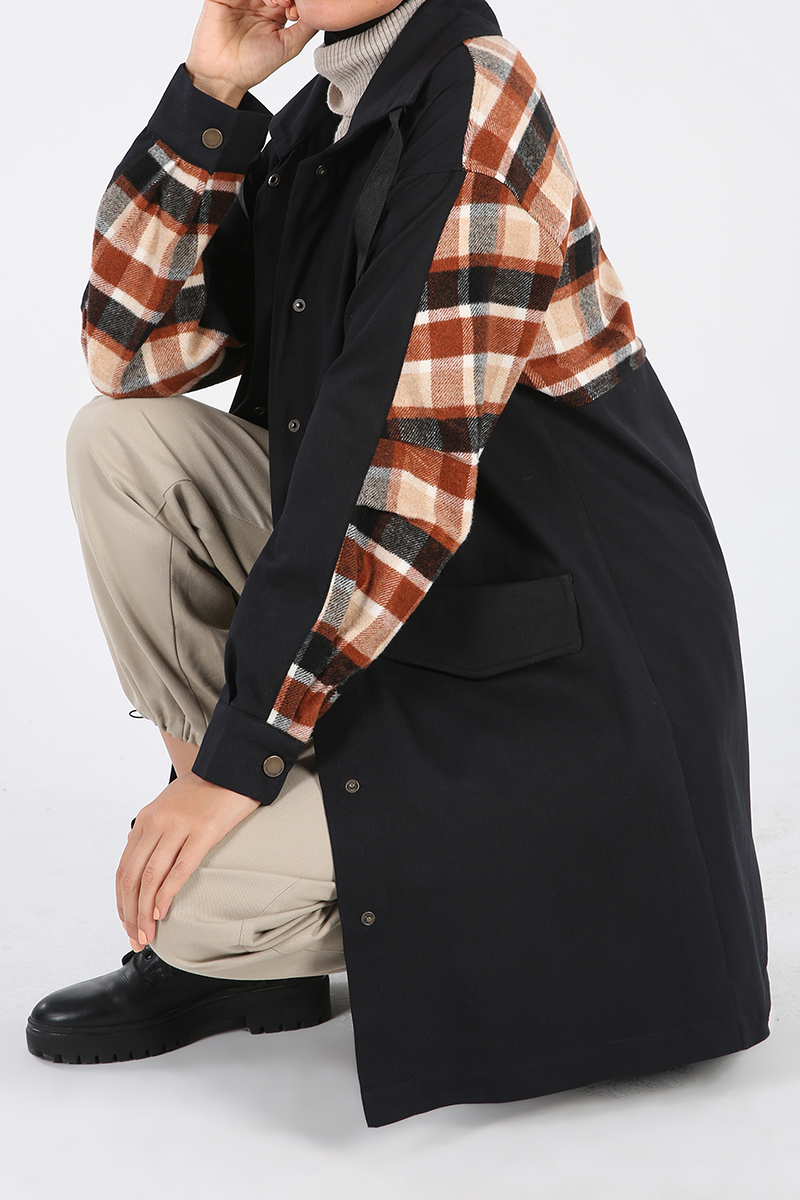 Plaid Pocket Hijab Jacket
