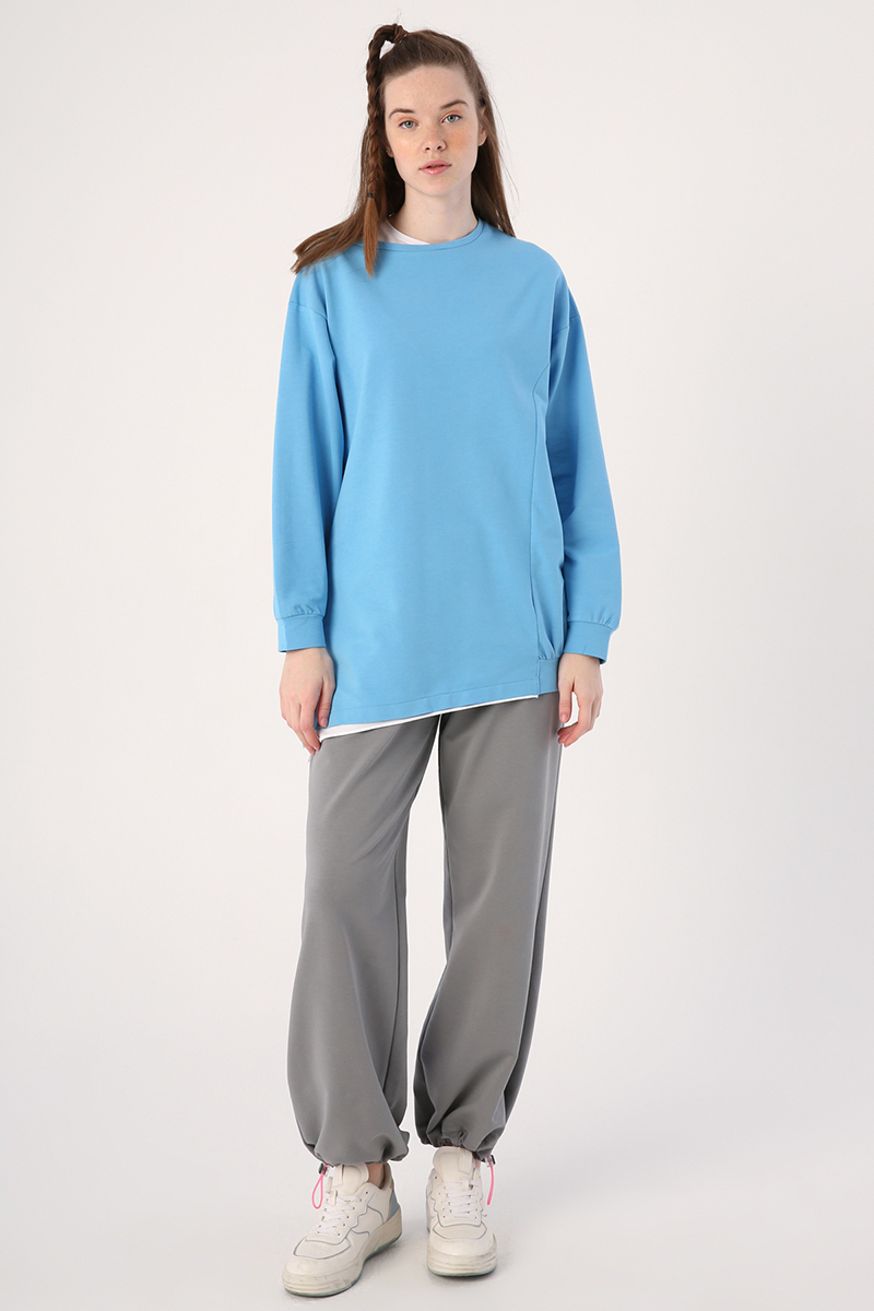 Cotton Garnish Two-Color Asymmetrical Sweatshirt
