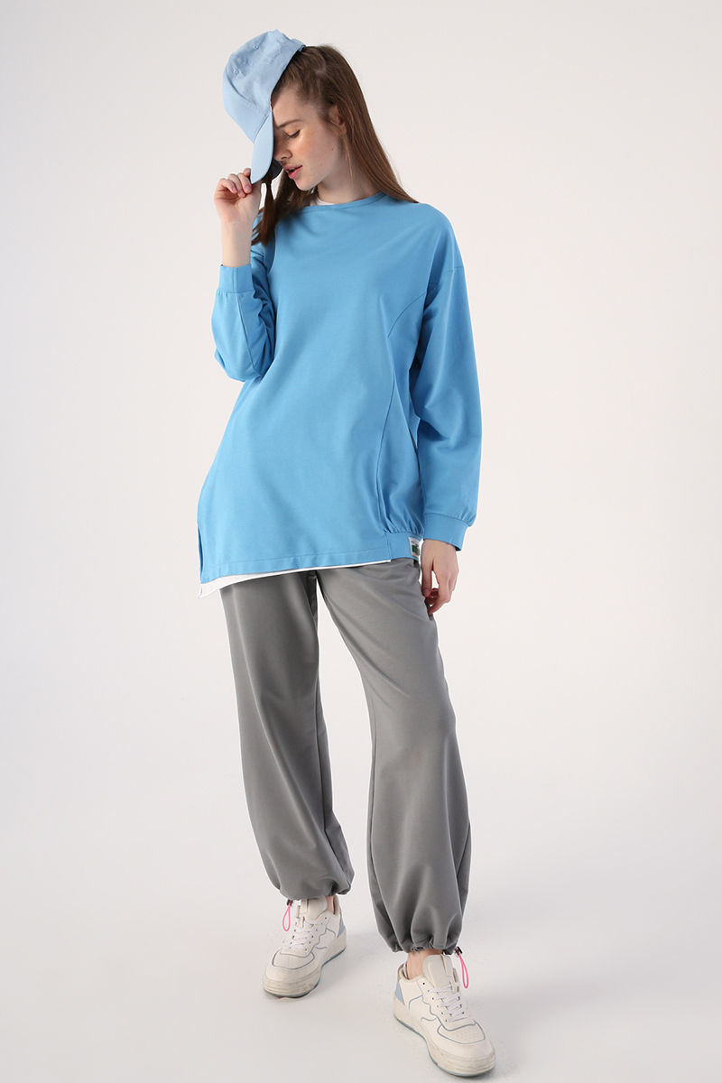 Cotton Garnish Two-Color Asymmetrical Sweatshirt