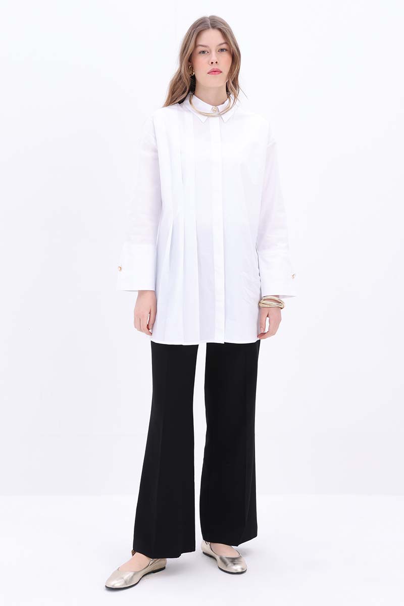 Cotton Pearl Buttoned Shirt Tunic