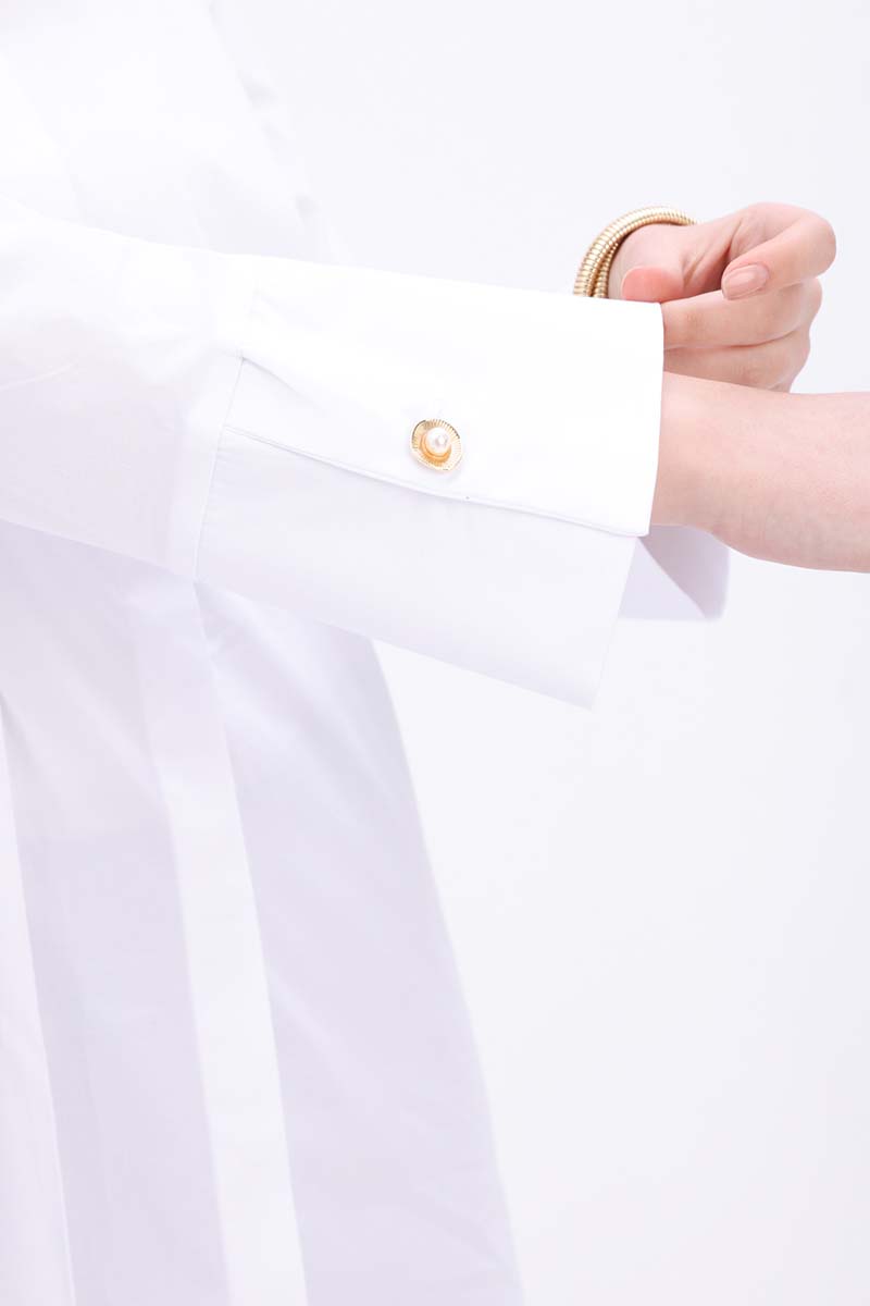 Pamuklu İnci Düğmeli Gömlek Tunik
