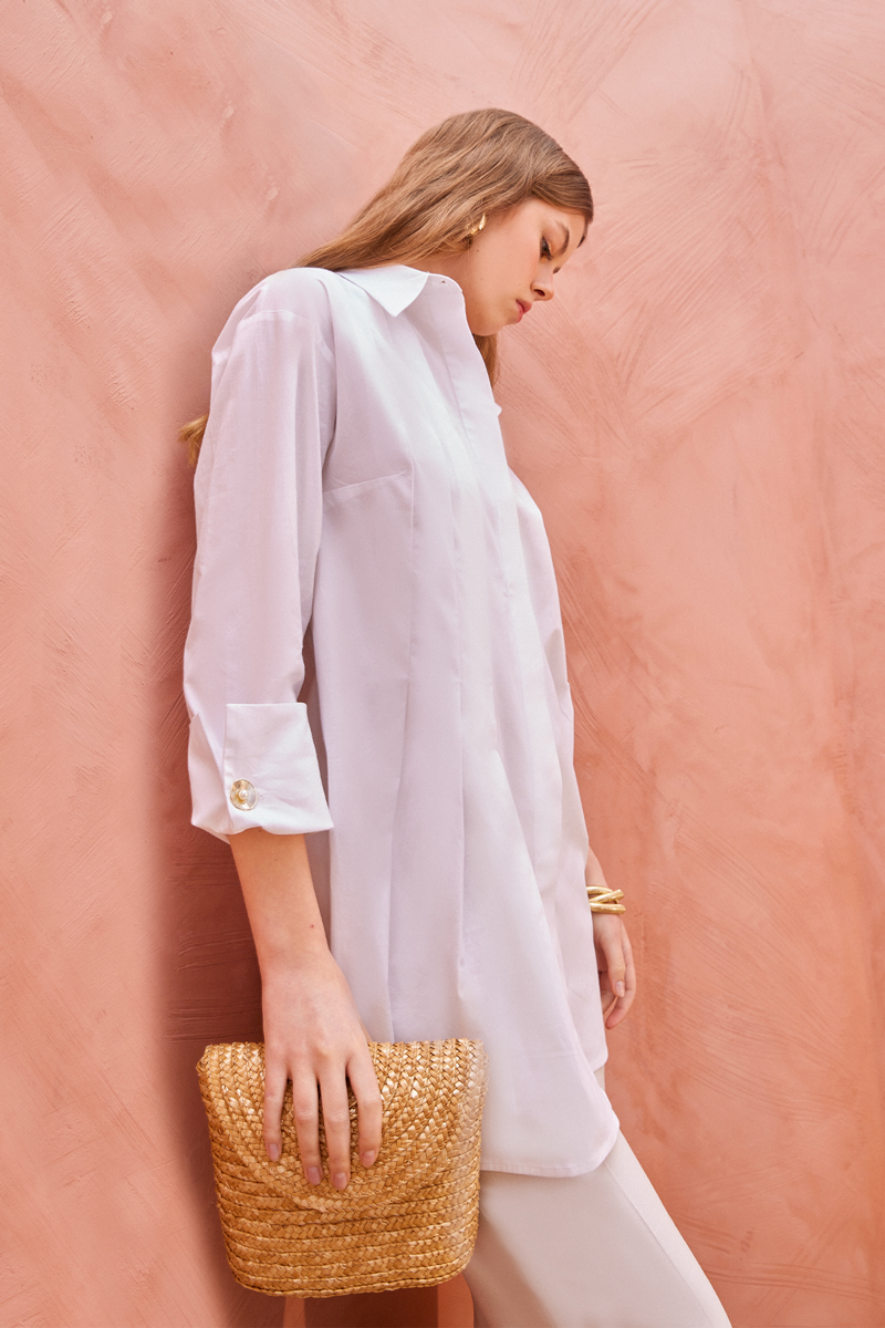 Cotton Pearl Buttoned Shirt Tunic