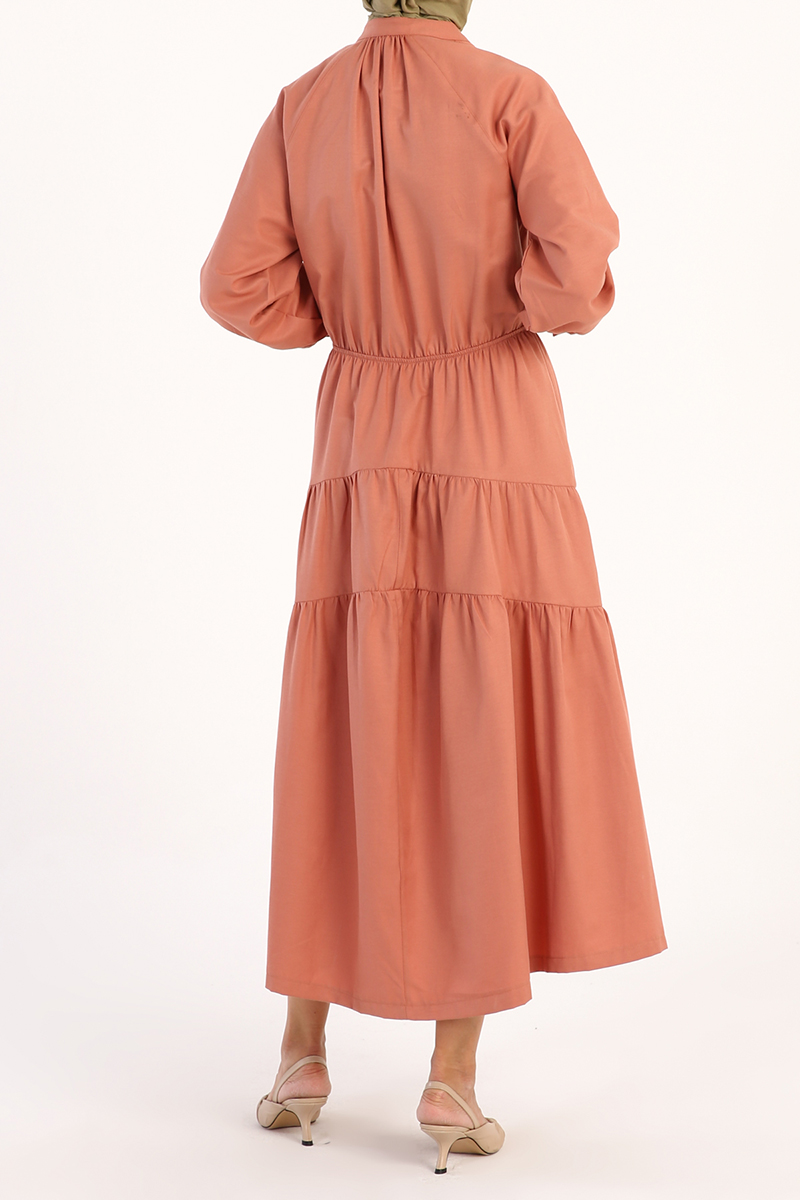 Mandarin Collar Long Blouson Dress