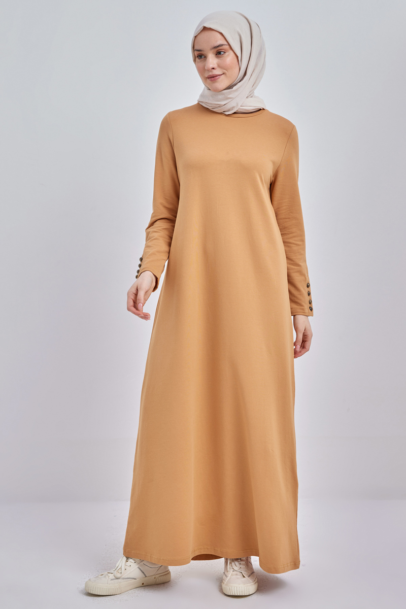 Cotton Combed Dress with Buttoned Sleeves