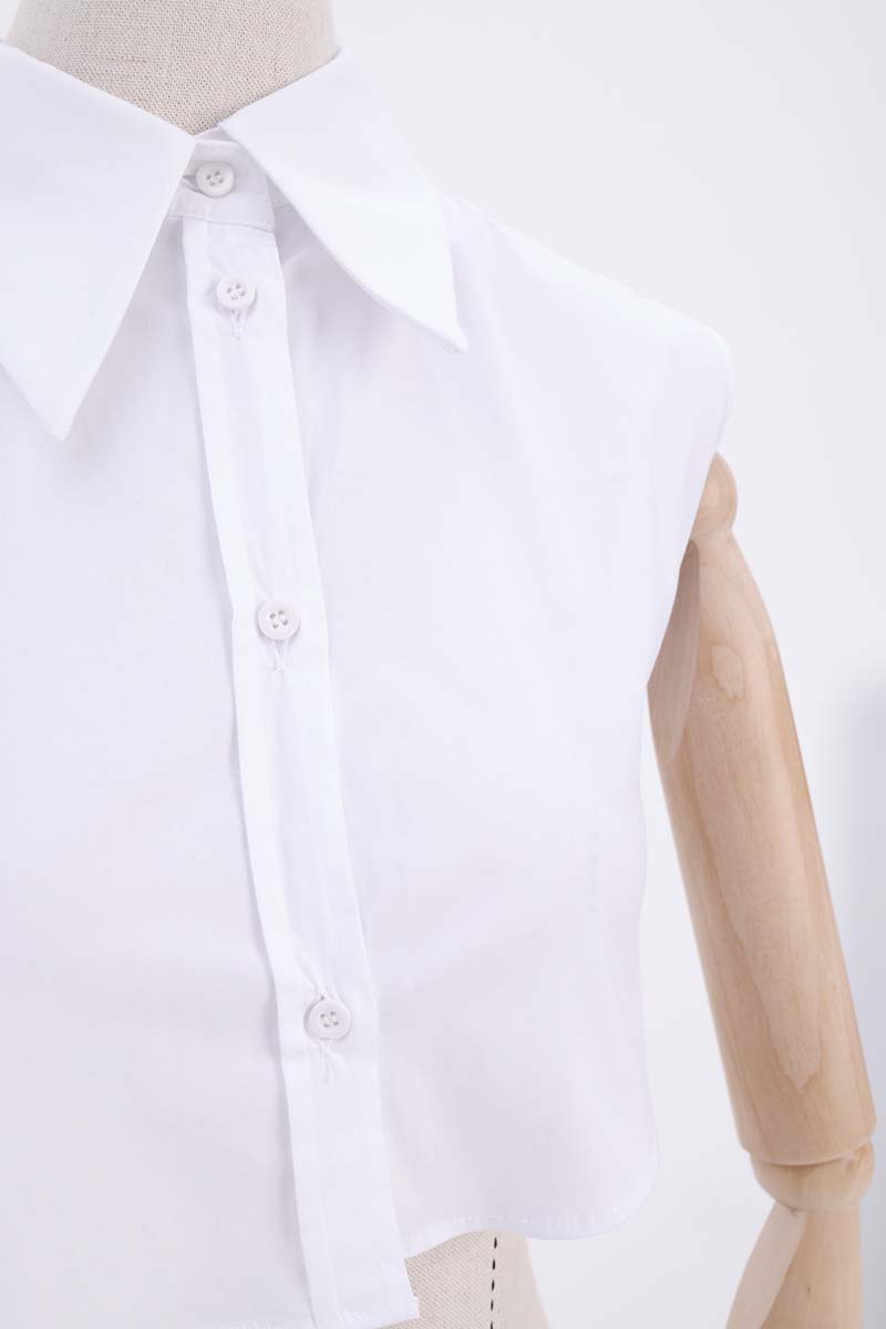 Cotton Sleeveless Shirt Collar Button Crop Underwear
