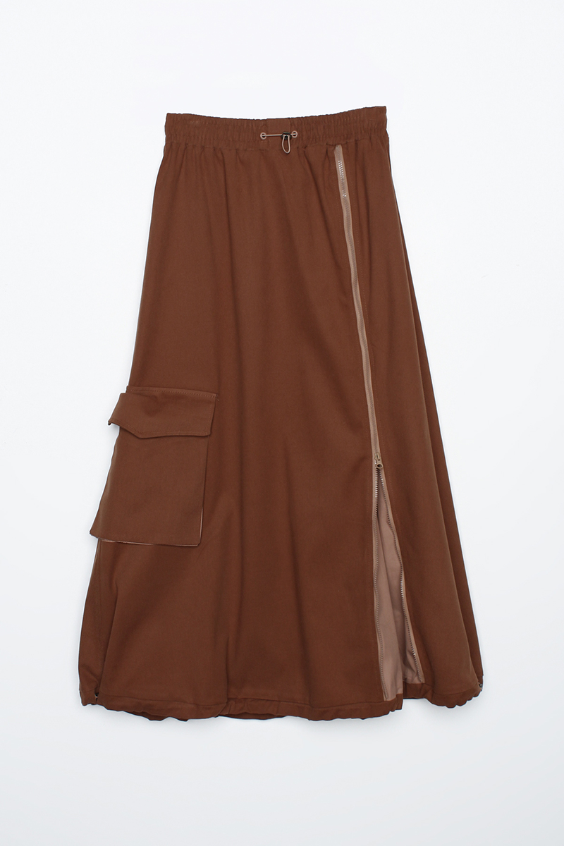 Cotton Elastic Zipper Cargo Skirt 