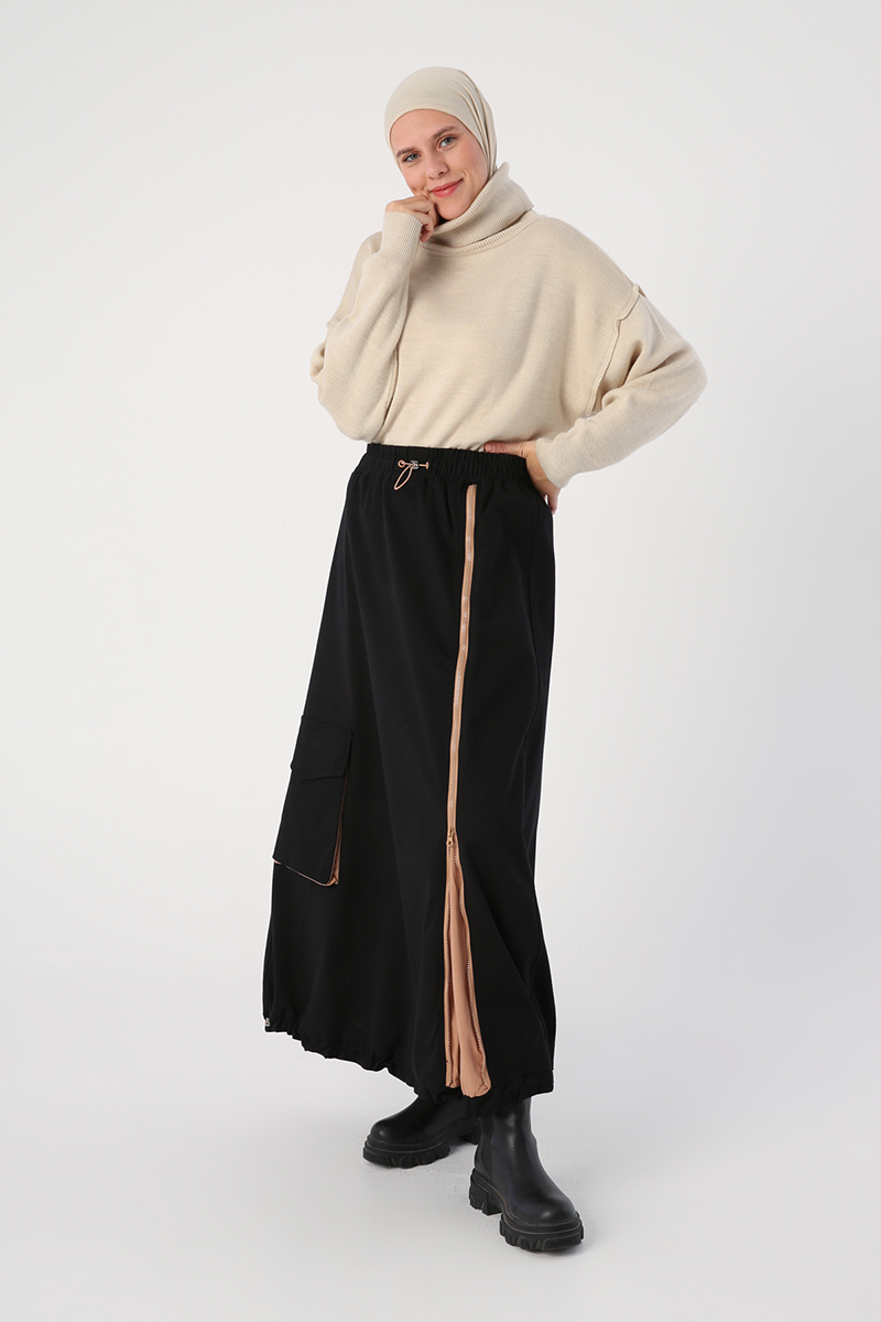 Cotton Elastic Zipper Cargo Skirt 