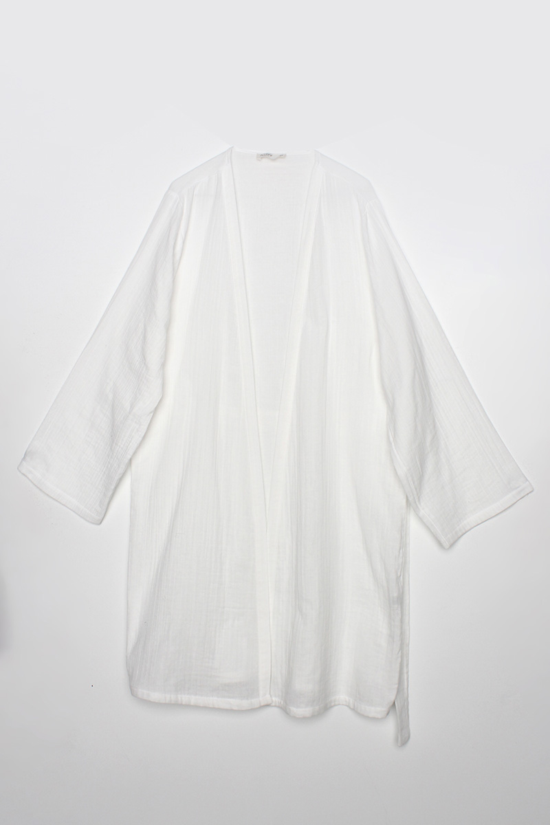 Cotton Self Belted  Long Sleeve Kimono