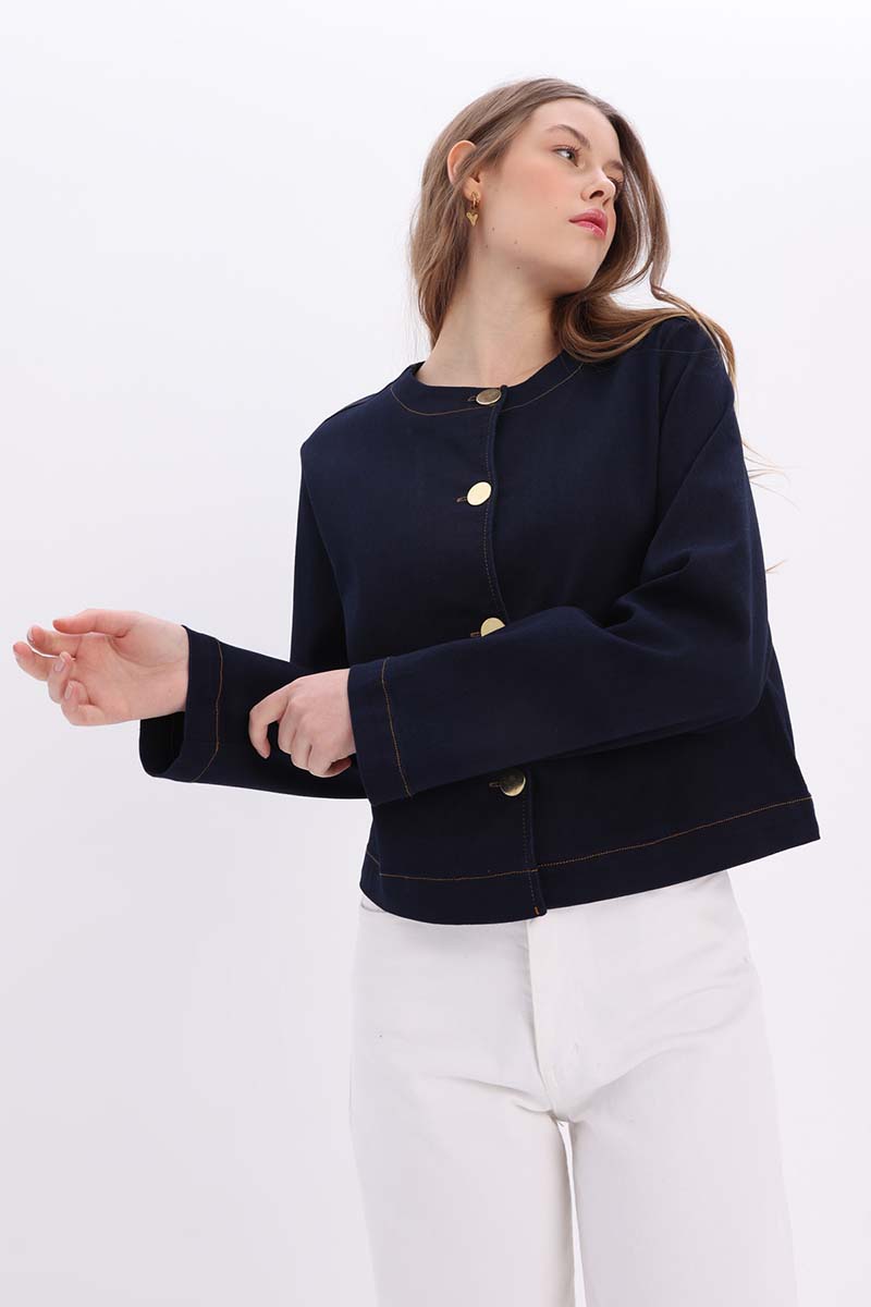 Cotton Short Jacket With Metal Buttons