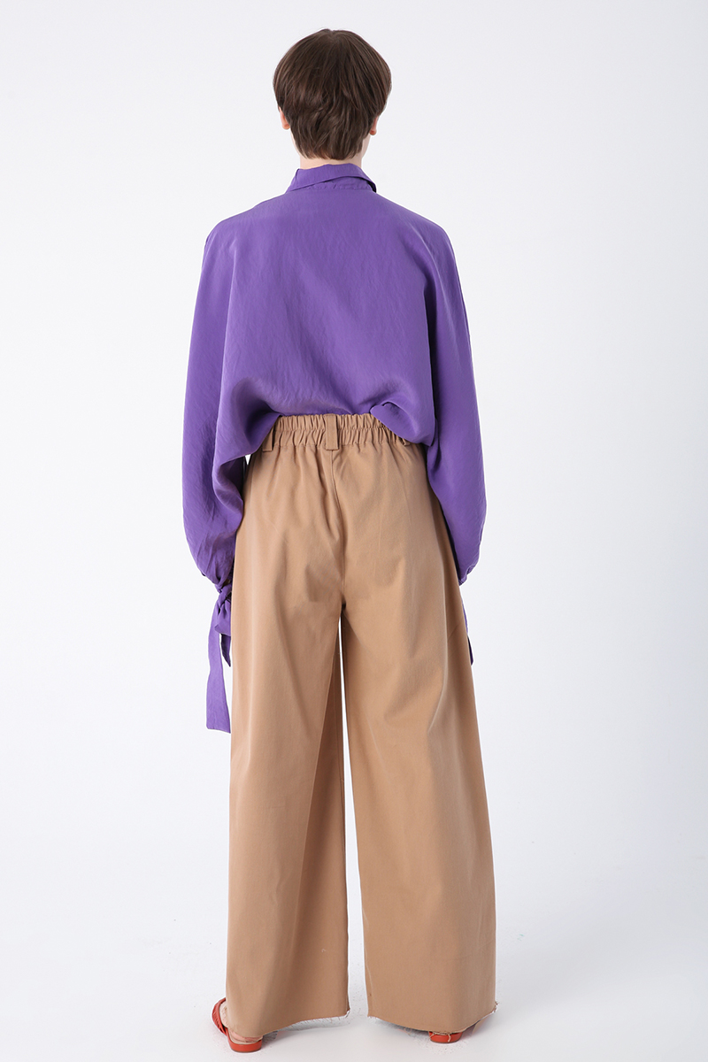 Cotton Tasseled Ribbed Wide Leg Trousers