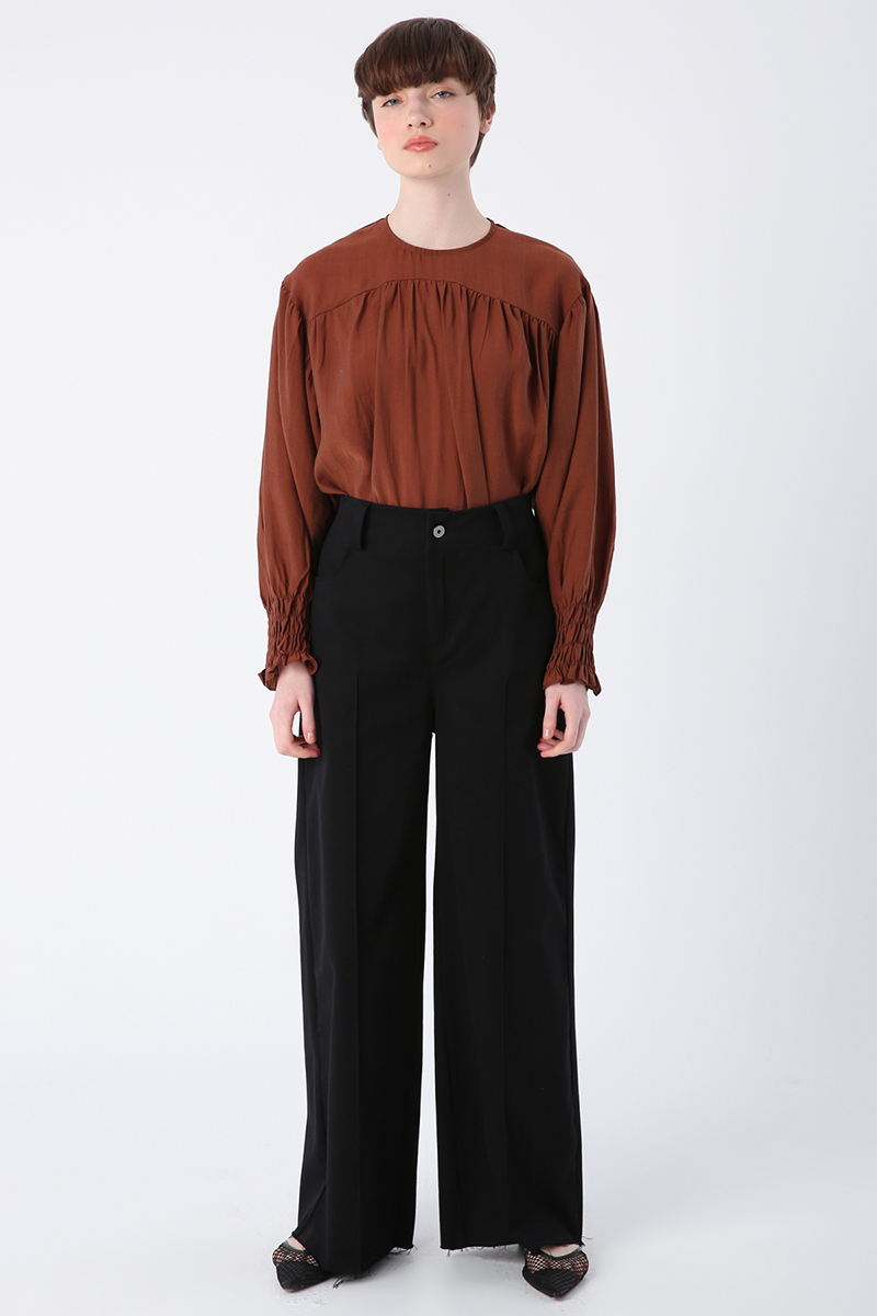 Cotton Tasseled Ribbed Wide Leg Trousers