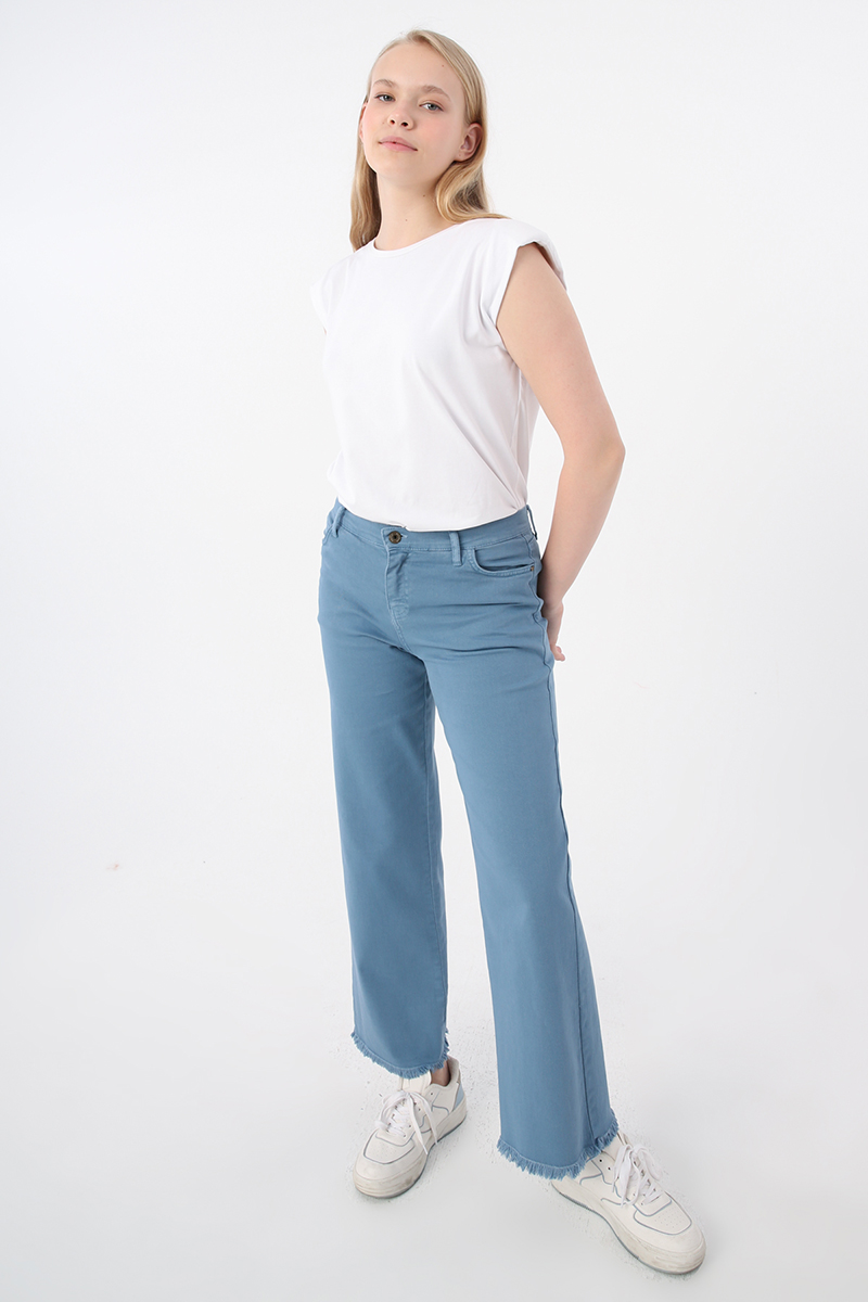 Cotton Trousers with Tasseled Leg