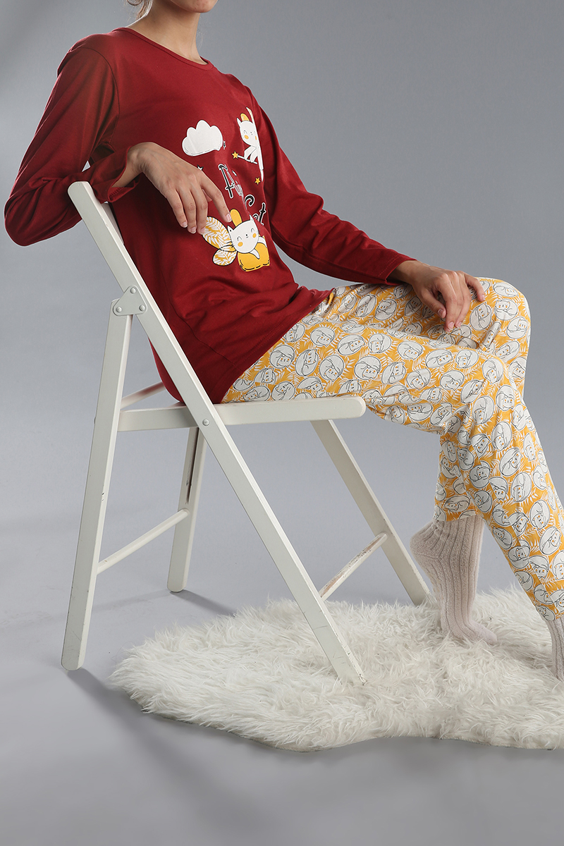Pamuklu Baskılı Desenli Pijama Takımı