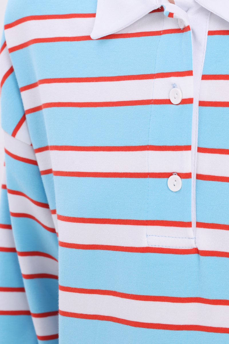 Cotton Polo Collar Striped Sweat Tunic