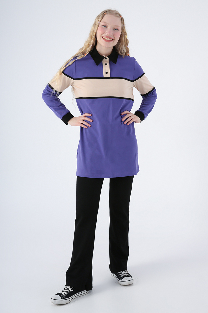 Cotton Colored Garnished Polo Collar Tunic