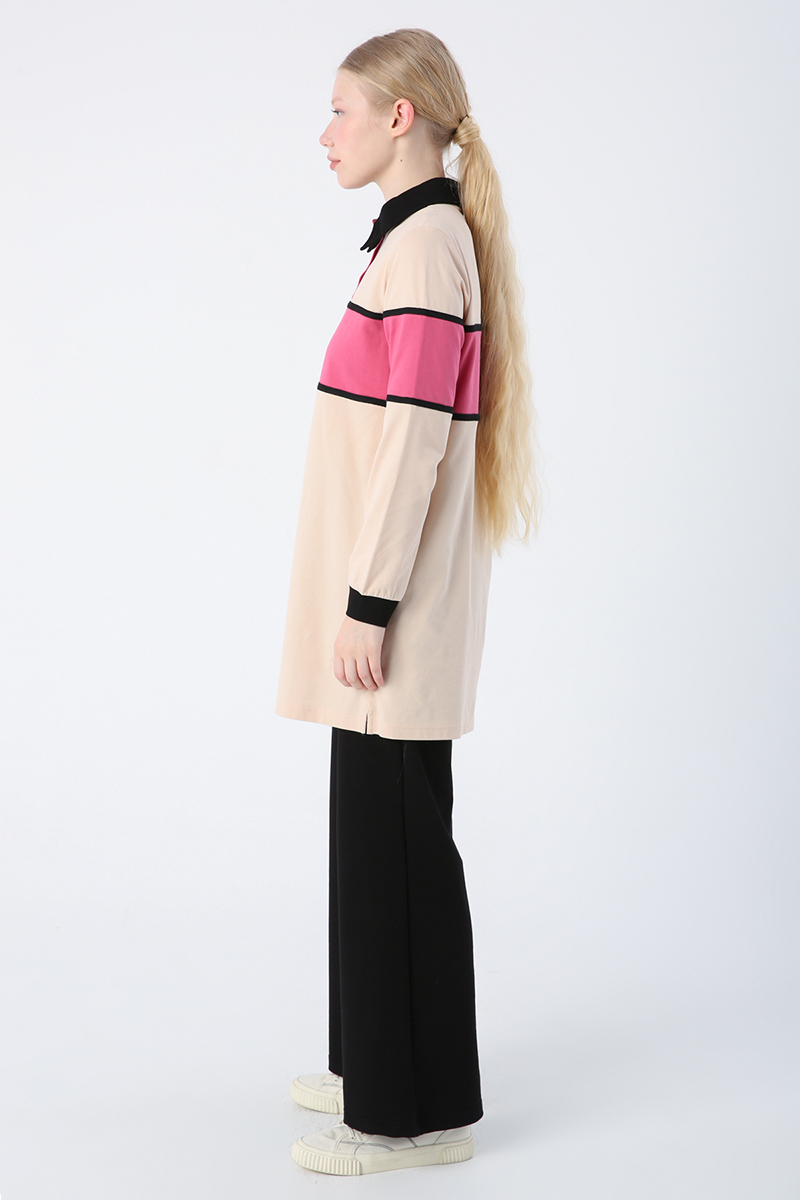 Cotton Colored Garnished Polo Collar Tunic