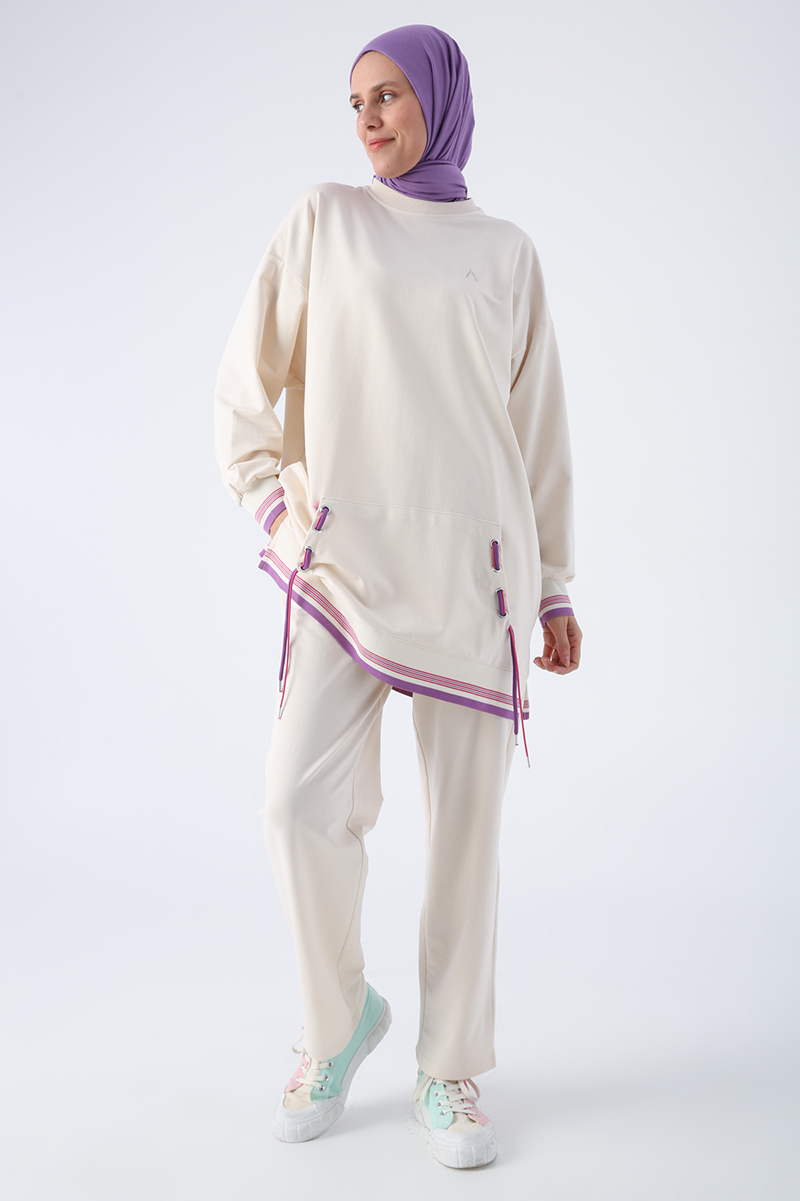 Cotton Colored Ribbed Cord Detailed Pocket Trousers Set