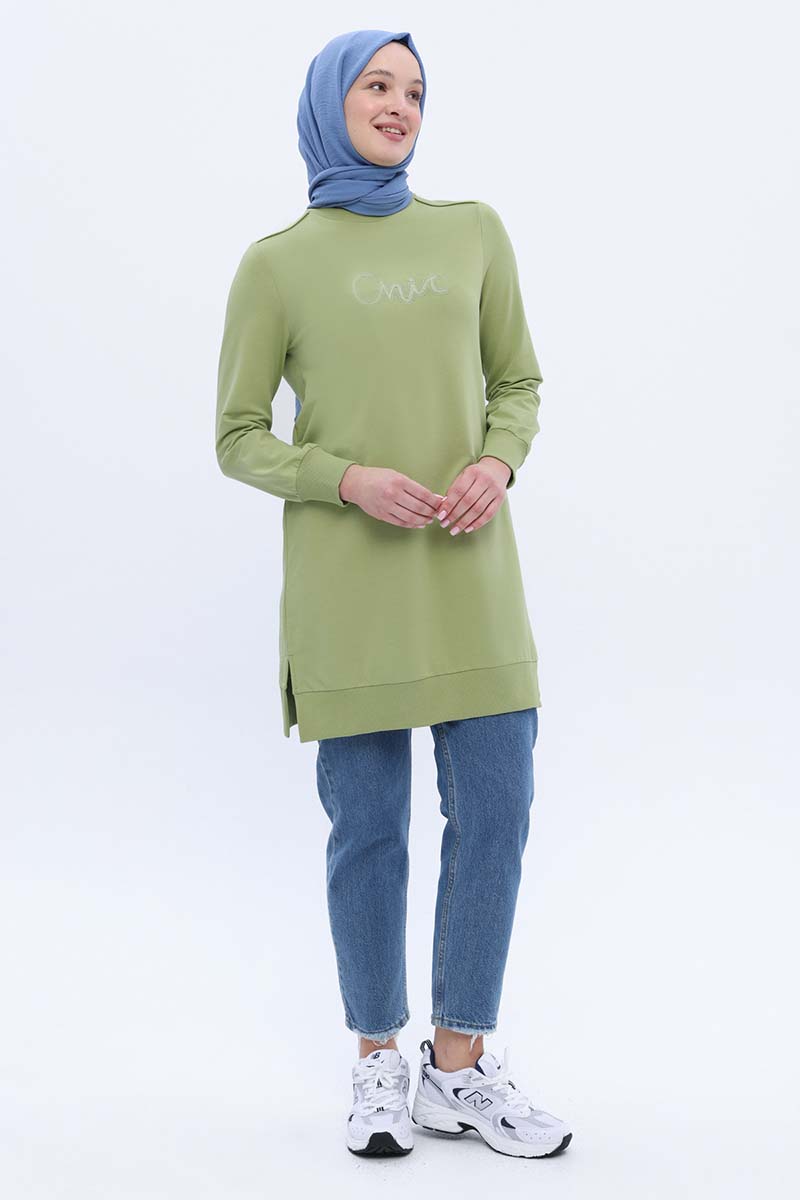 Cotton Side Slits Embroidered Sweat Tunic