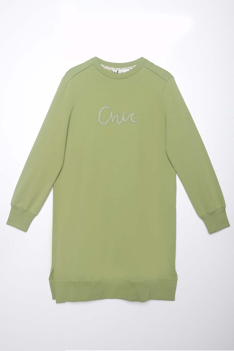 Cotton Side Slits Embroidered Sweat Tunic