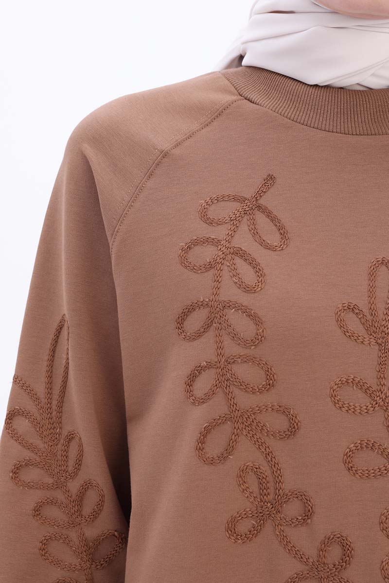 Cotton Half Turtleneck Embroidered Long Tunic