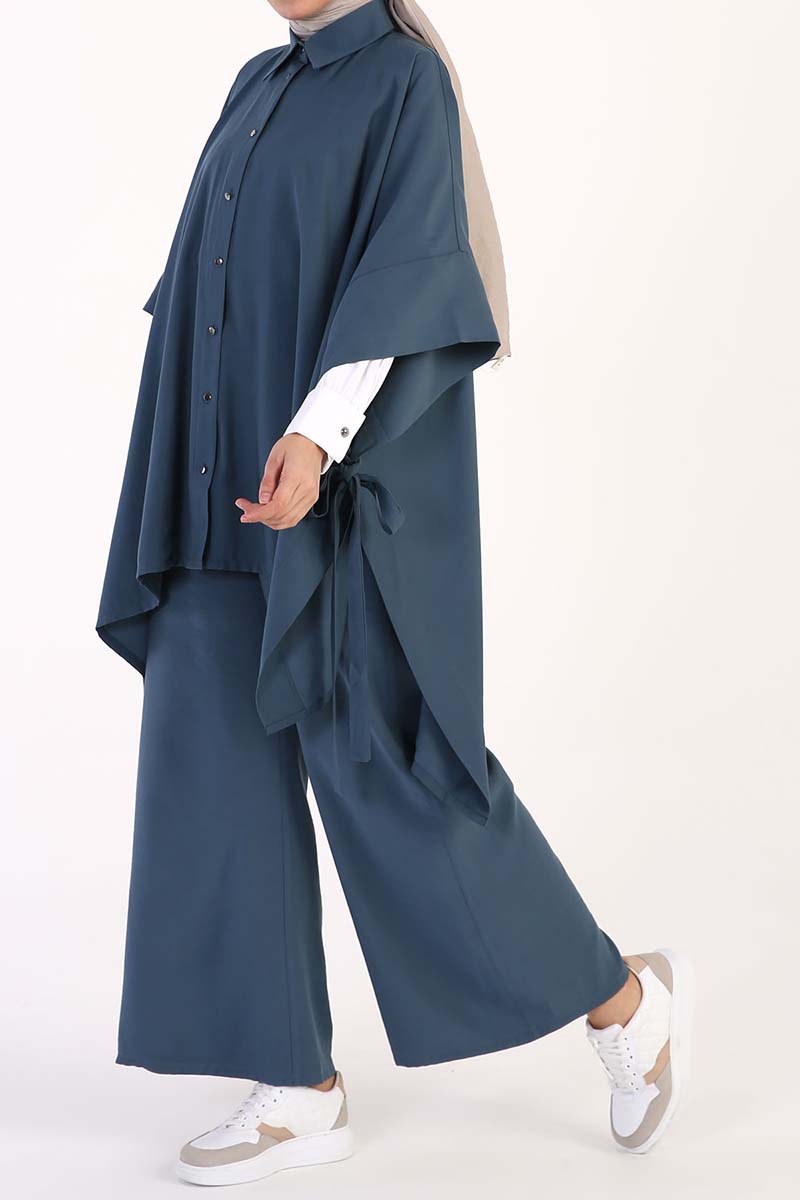 Comfy Lace Detailed Half Kimono Sleeve Viscose Shirt & Wide Leg Pants Set